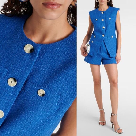 VERONICA BEARD Tamara Cotton-Blend Tweed Vest in Cobalt - Picture 5 of 10